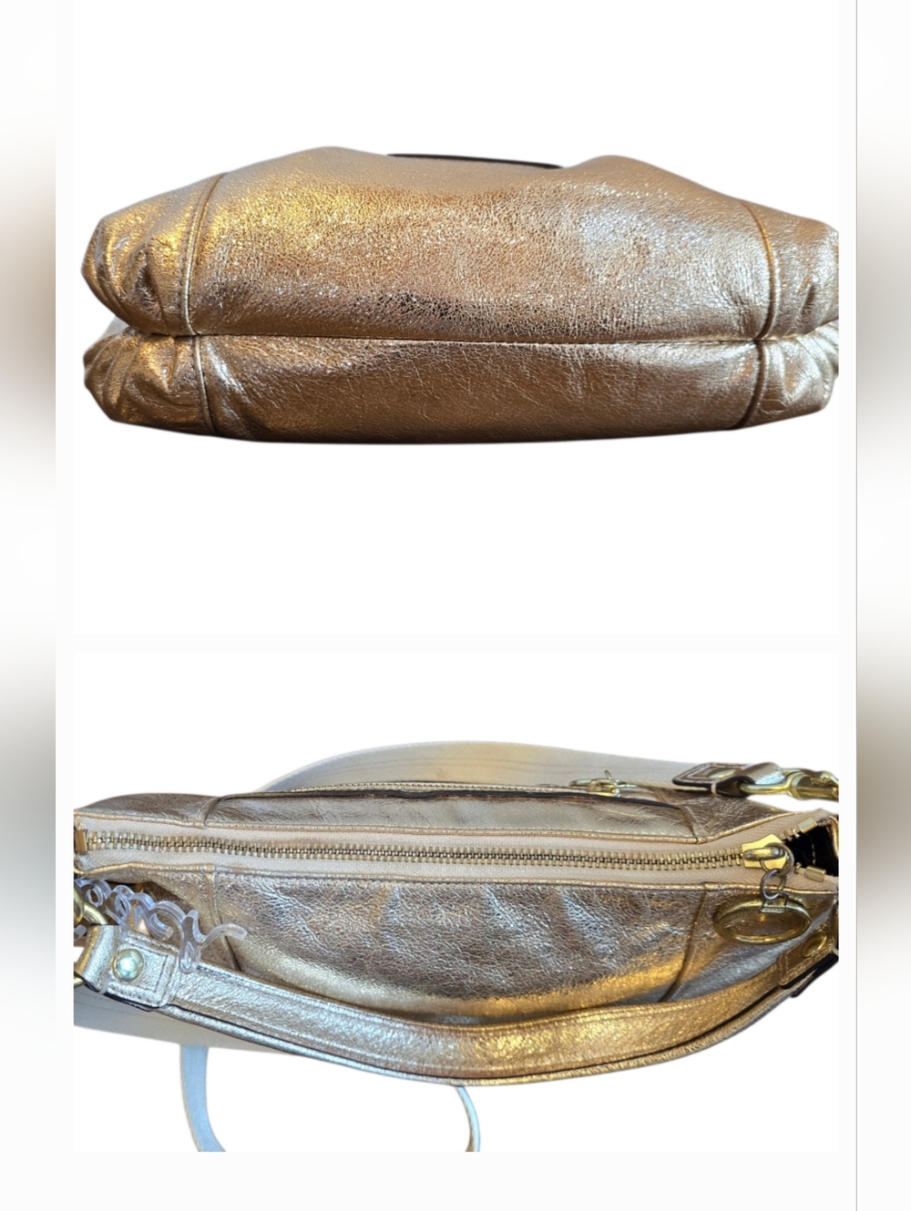 Coach Poppy Groovy Metallic Gold Leather Shoulder Bag Crossbody - Picture 10 of 17